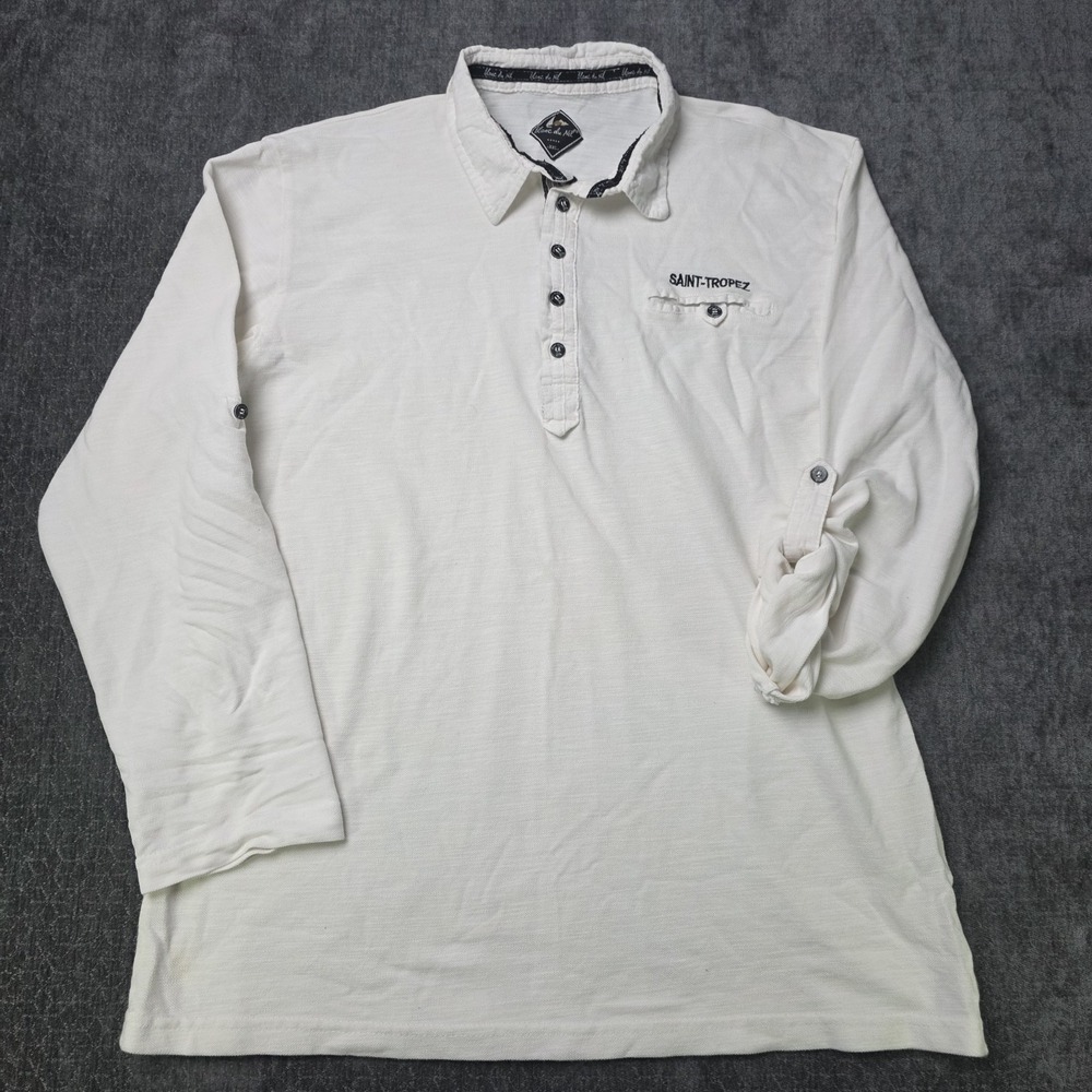 Blanc Du Nil Saint Tropez Shirt Mens XXL 2XL White Popover Cotton Roll Tab